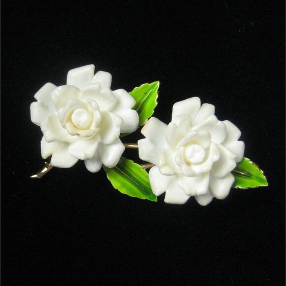 Crown Trifari Brooch Pin Vintage 1960 1950 Flower Enamel Mid Century MOD - Picture 10 of 10